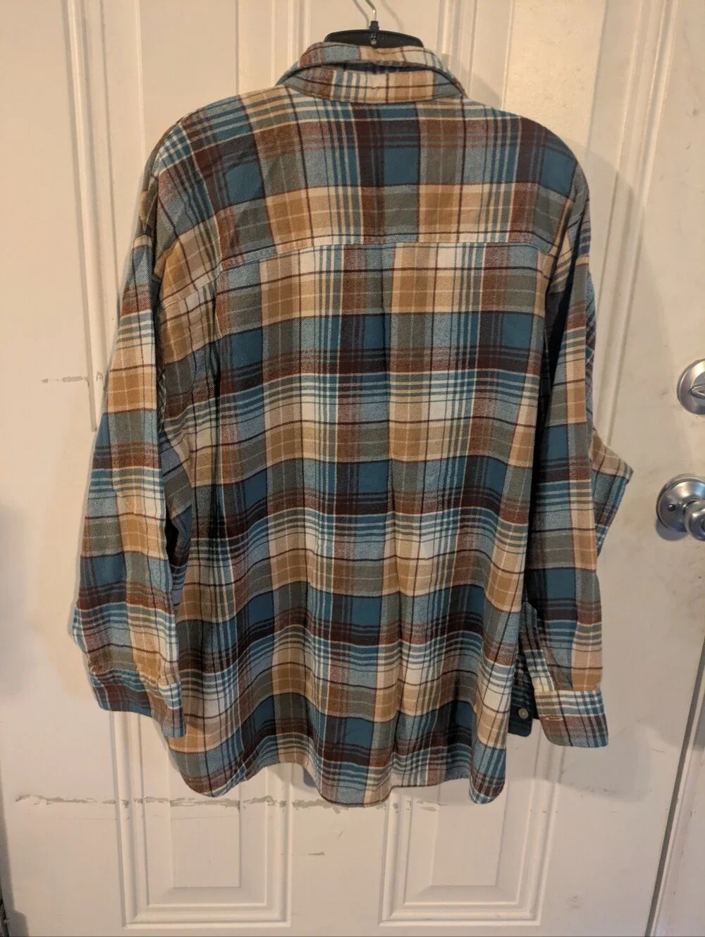 Old Navy Boyfriend Plaid Flannel Shirt XXL Blue Tan Oversized